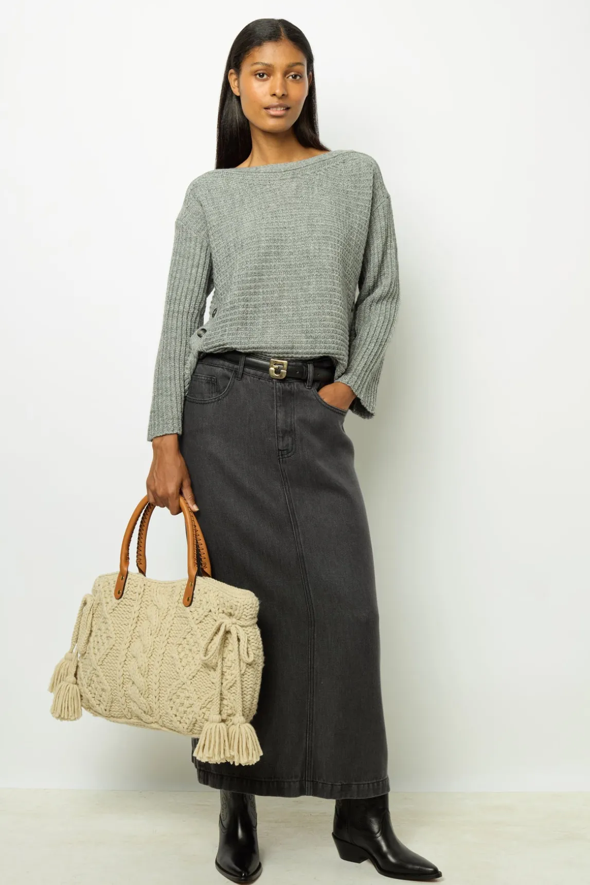 Boat neck sweater with buttons - JOLINE