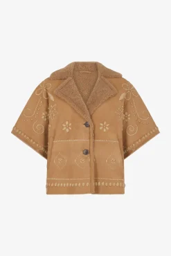 Embroidered shearling short jacket - LYSIANNA
