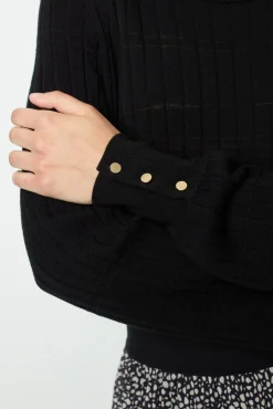 Fine-ribbed black sweater - JEANNE