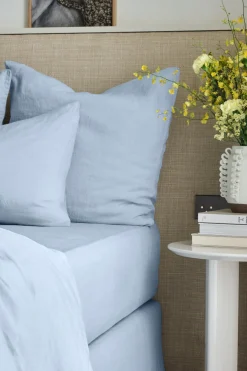 Fitted washed linen sheet - Sky blue
