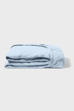 Fitted washed linen sheet - Sky blue