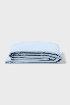 Flat washed linen sheet - sky blue