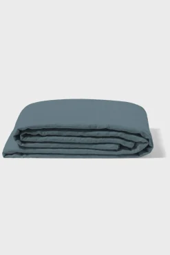 Flat washed linen sheet - midnight blue