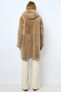Hooded shearling straight coat - LELIE