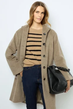 Hooded, straight cut wool and angora coat - LANELLE