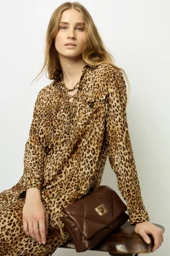 Leopard Print Maxi Dress with Lace-Up Detail - SIRENA