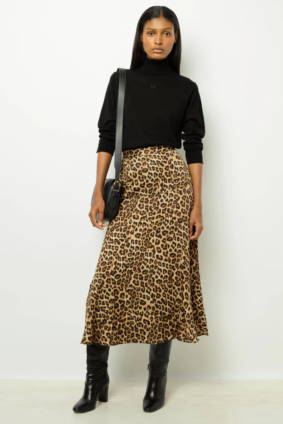 Leopard satin midi skirt - CONSTANCE