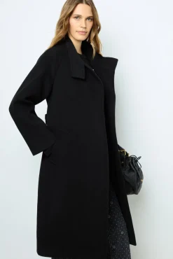 Long coat with belt and stand up collar - LOU