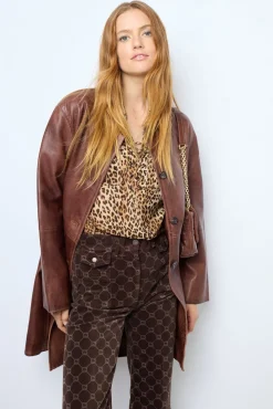 Long jacket in distressed leather - NALINHA