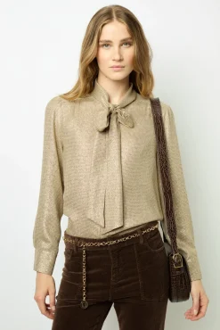 Lurex shirt with lavaliere collar - BESSIE