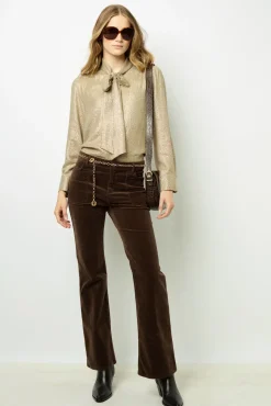 Lurex shirt with lavaliere collar - BESSIE