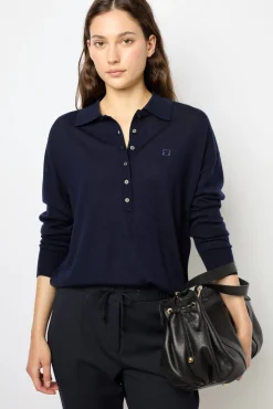 Navy blue fine wool polo shirt - JENNY