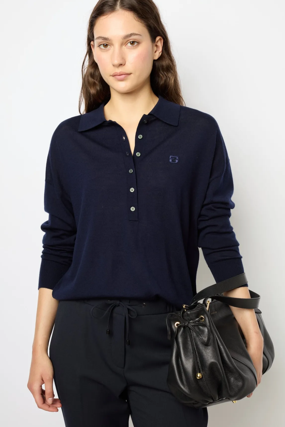 Navy blue fine wool polo shirt - JENNY