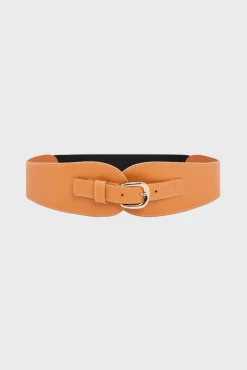 OLYMPE - Grainy leather belt with elastic back