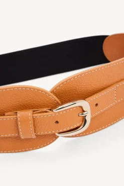 OLYMPE - Grainy leather belt with elastic back