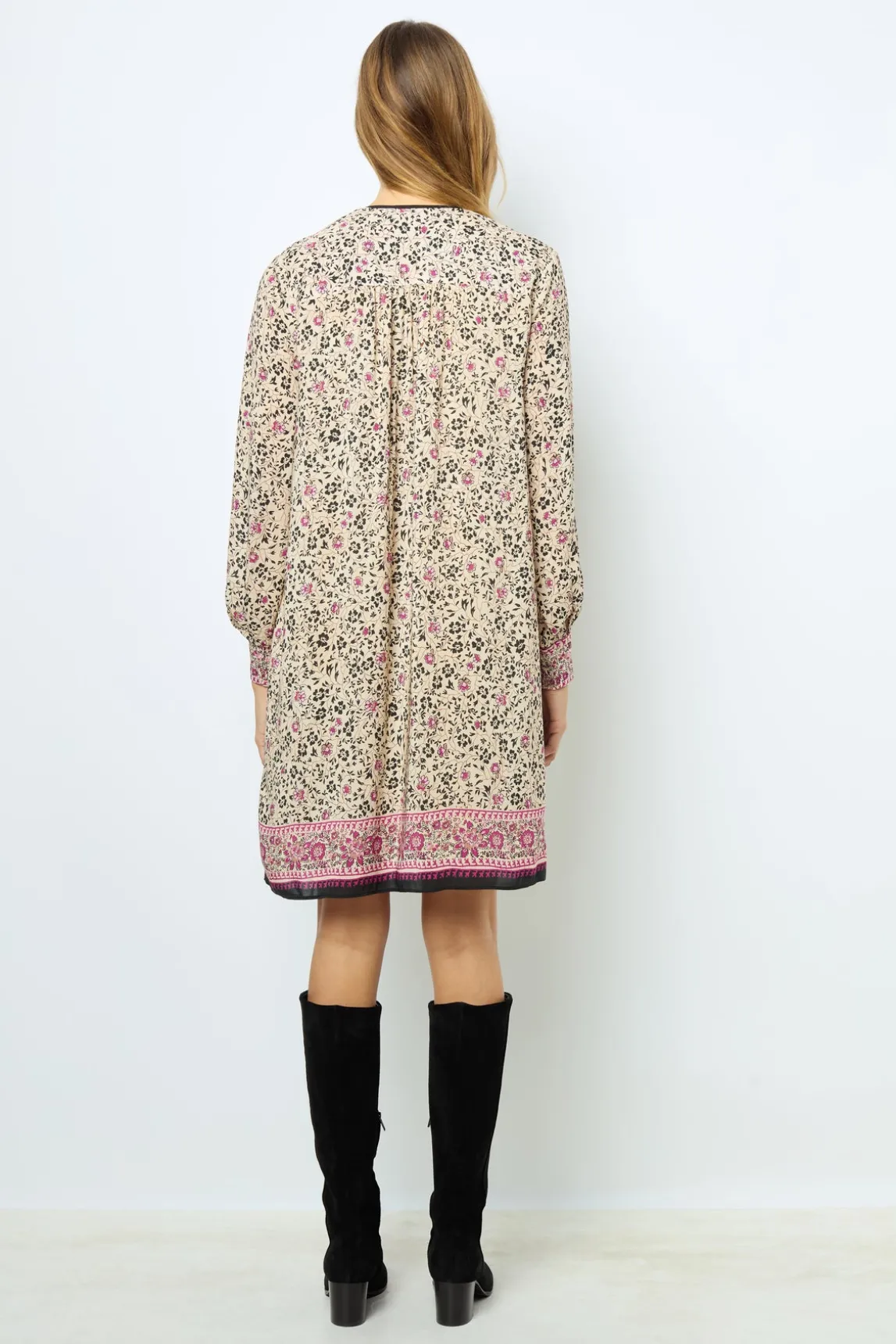Printed V-neck straight dress - SALINE