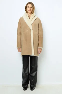 Reversible shearling coat with shawl collar - LEOCADIE