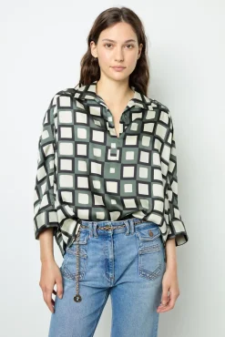 Satin look geometric print blouse - BUNNY