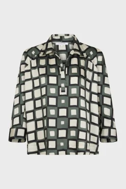 Satin look geometric print blouse - BUNNY