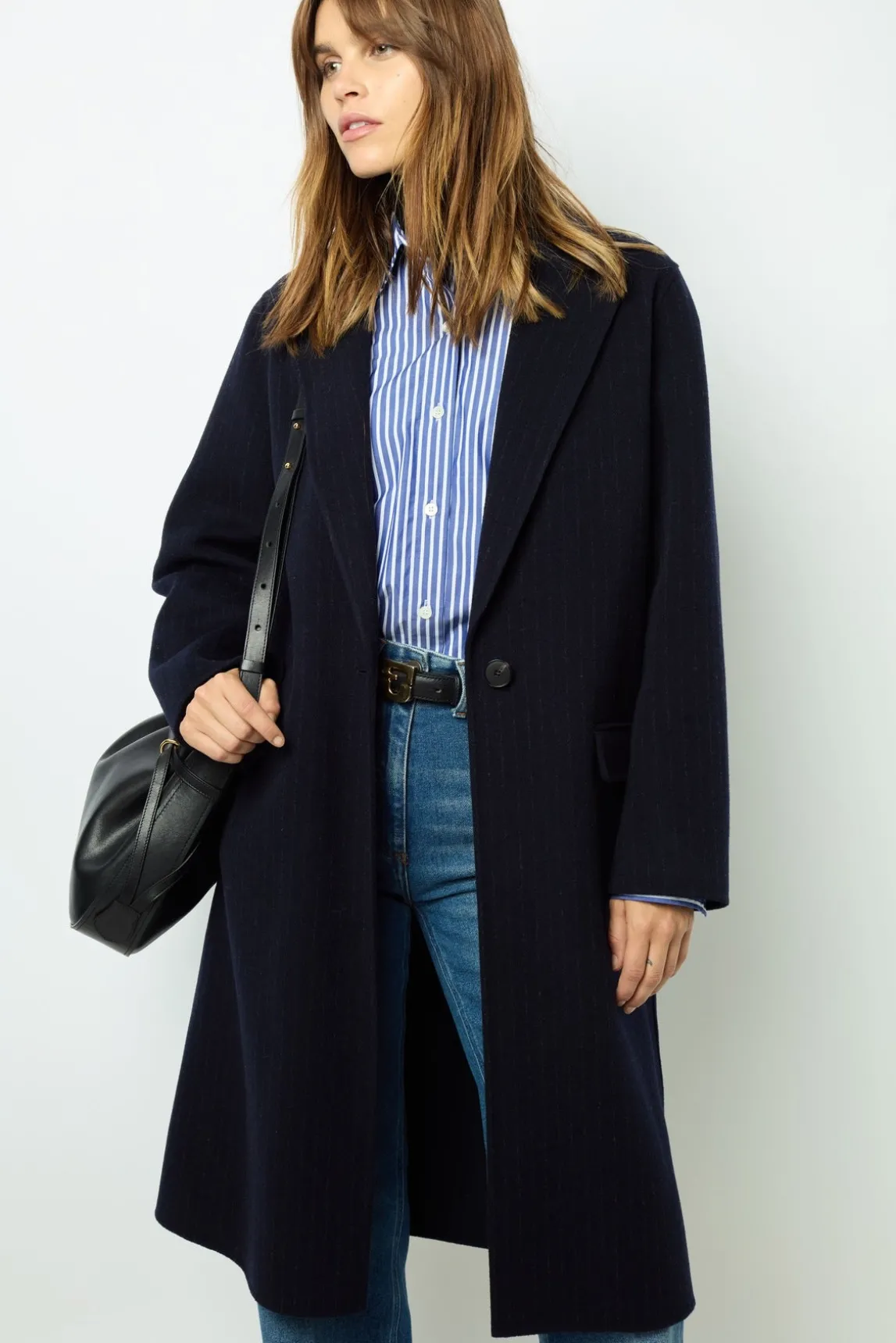 Straight cut coats with fine stripes - LASSIA
