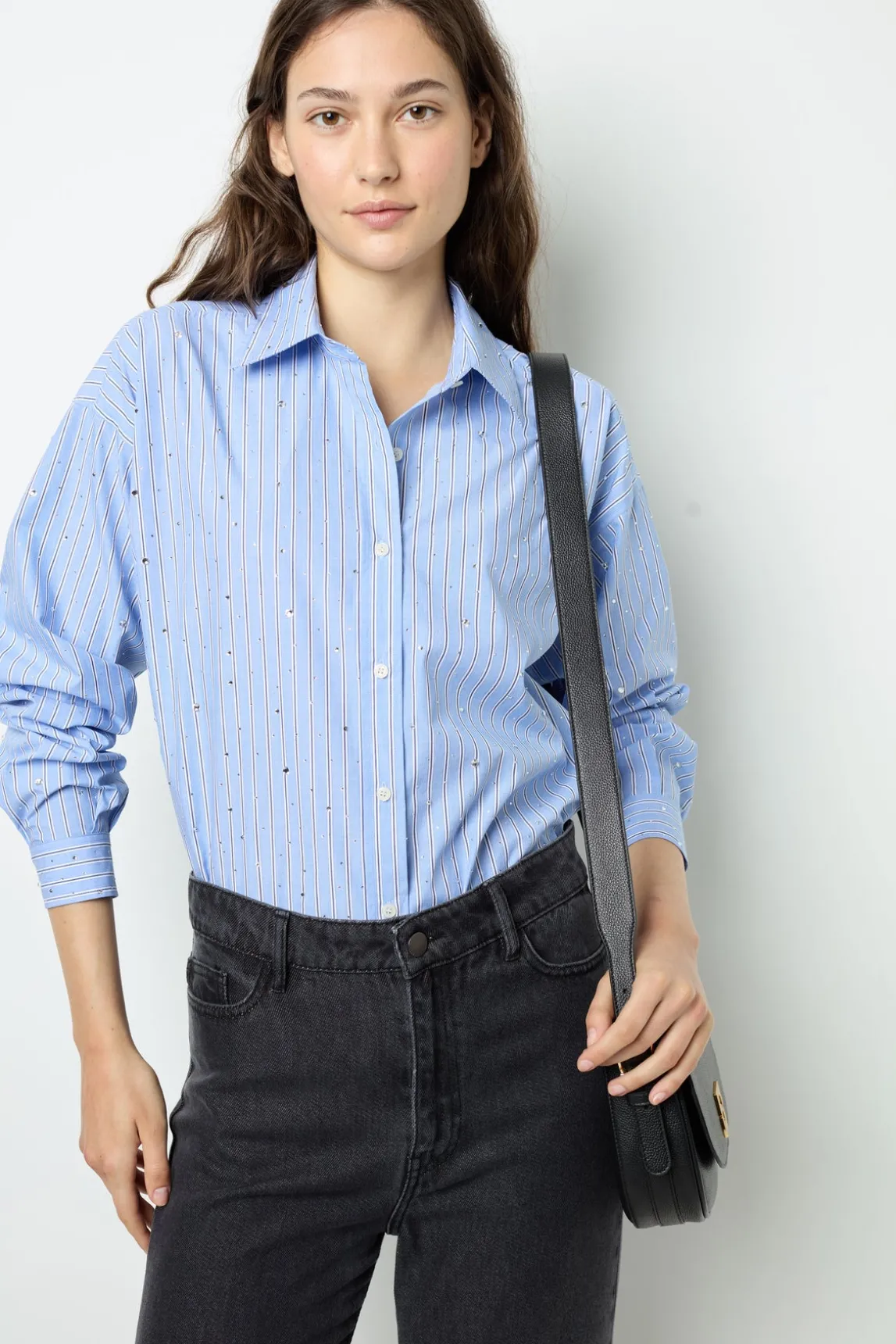 Striped rhinestone shirt - BALLIE