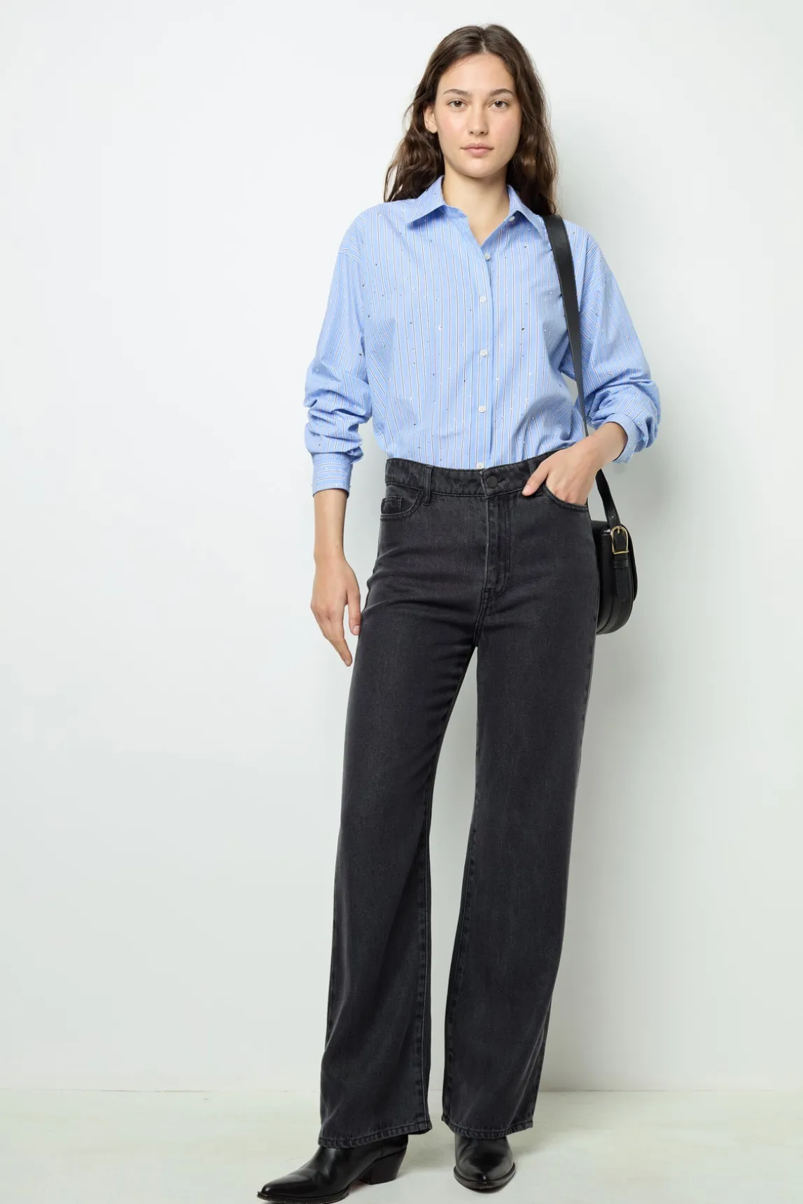 Striped rhinestone shirt - BALLIE