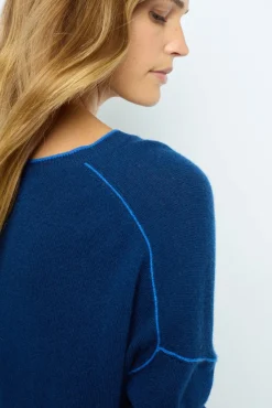 V-neck cashmere sweater with colored seams - LYME