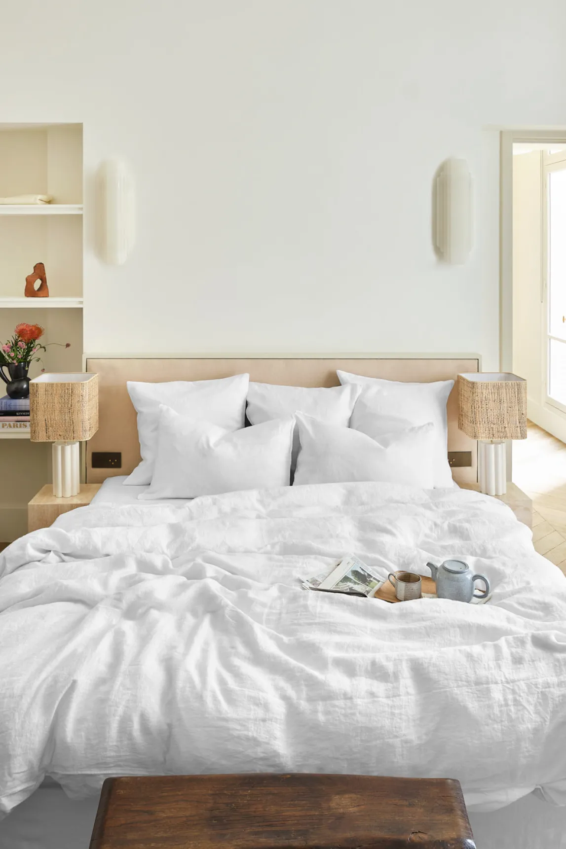 Washed linen duvet cover - white